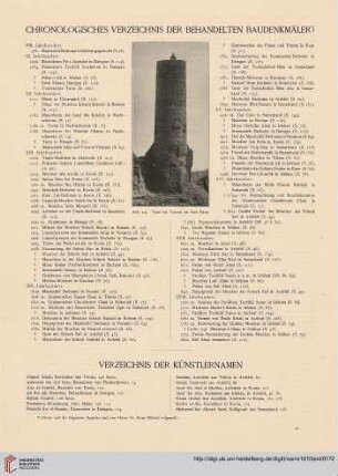 Chronologisches Verzeichnis der behandelten Baudenkmäler