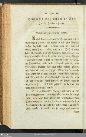 Henriette Hohenstam an Gebhard Hohenstam