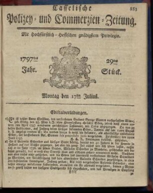 29tes Stueck, Montag den 17ten Julius 1797