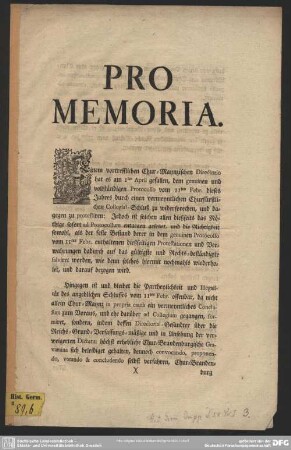 Pro Memoria : [Regensburg, den 4ten April. 1757]