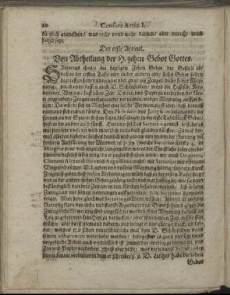 Der erste Articul. Von Abtheilung der H. zehen Gebot Gottes.