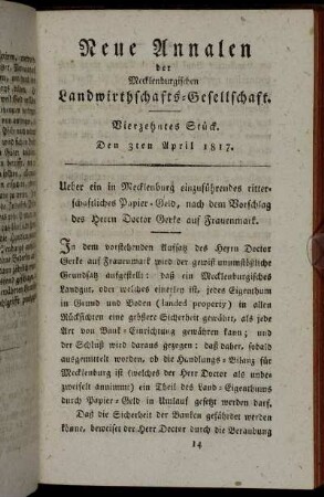 Vierzehntes Stück. Den 3ten April 1817