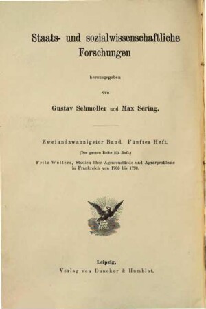 Studien über Agrarzustände und Agrarprobleme in Frankreich von 1700 bis 1790