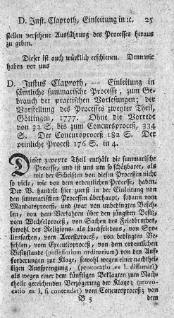Einleitung in sämtliche summarische Processe. (Vorstellung des Processes. T.2.)