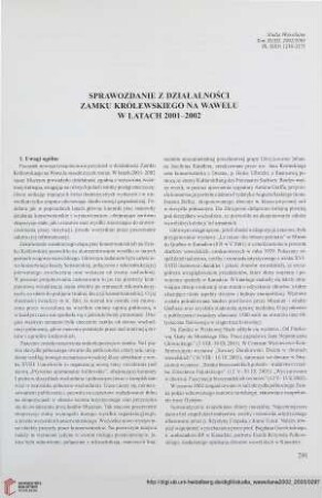 Sprawozdanie z działalności Zamku Królewskiego na Wawelu w latach 2001-2002