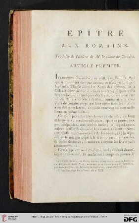 Epitre aux Romains: Traduit de l'italien de M. le comt de Corbéra