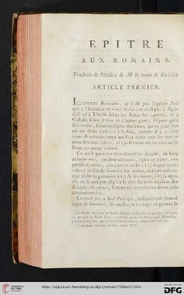 Epitre aux Romains: Traduit de l'italien de M. le comt de Corbéra
