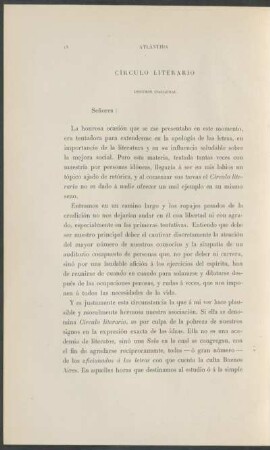 Círculo literario : Discurso inaugural