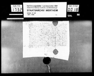 Philipp Schlichterer von Erpfenstein bekennt, dass ihm benannte Vormünder des Grafen von (Lewenstein) Löwenstein und Herrn zu Scharfeneck den halben Theil der Hubner-Mühle bei Freimersheim (Freymershen) verliehen haben.