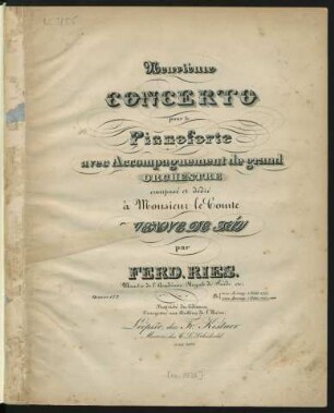 Neuvième Concerto pour le Pianoforte avec Accompagnement de grand Orchestre : Oeuvre 177.