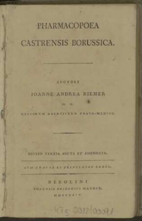 Pharmacopoea castrensis Borussica