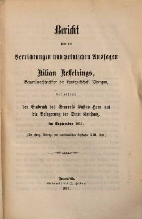 Thurgauische Beiträge zur vaterländischen Geschichte. 13, 13. 1873
