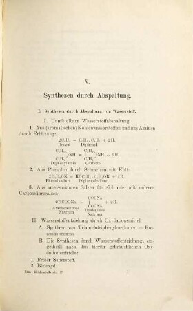 Die synthetischen Darstellungsmethoden der Kohlenstoff-Verbindungen, 2. Synthesen durch Abspaltung ; Synthesen durch Elektrolyse