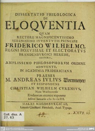 Dissertatio Philologica De Eloquentia