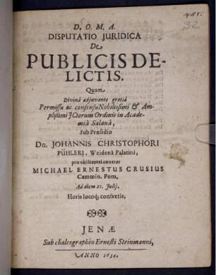 Disputatio Iuridica De Publicis Delictis