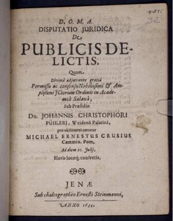 Disputatio Iuridica De Publicis Delictis