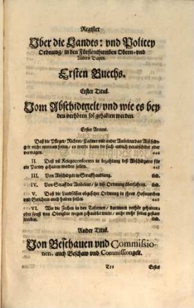 Landrecht, Policey- Gerichts- Malefitz- vnd andere Ordnungen. Der Fürstenthumben Obern vnd Nidern Bayrn