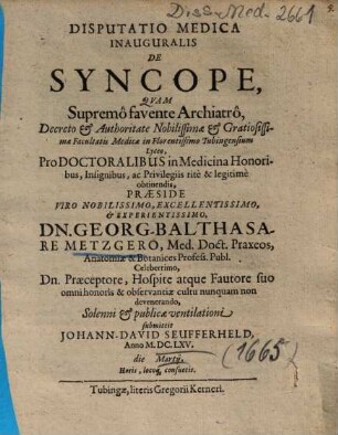 Disputatio Medica Inauguralis De Syncope