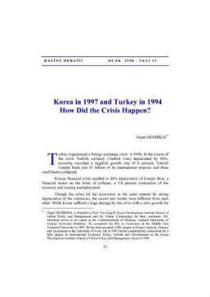 Korea in 1997 and Turkey in 1994 How Did the Crisis Happen?
