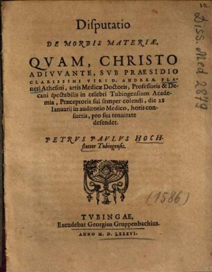 Disputatio De Morbis Materiae