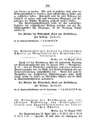 Erlangung der Befähigung zur endgültigen Anstellung von Kindergärtnerinnen und Jugendleiterinnen an öffentlichen Schulen : [C. Volksschulwesen]
