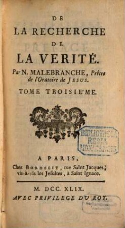 De La Recherche De La Vérité, 3