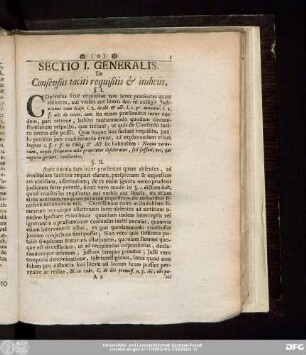 Sectio I. Generalis. De Consensus taciti requisitis & indiciis.