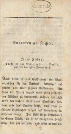 Andenken an Fichte.