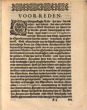 Oordeel ende Censure ... Francisci Junij, Luc. Trelcatij, ende Frc. Gomari Professoren ... tot Leyden ... 1595 ove de doolinghen van Corn. Wiggersz ... tot Hoorn