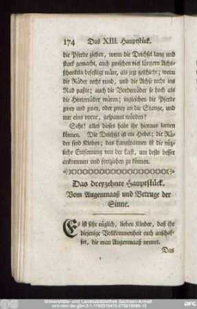 Das dreyzehnte Hauptstück. Vom Augenmaaß und Betruge der Sinne.