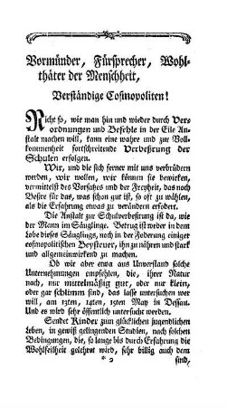 Vormünder, Fürsprecher, Wohlthäter der Menschheit, Verständige Cosmopoliten!