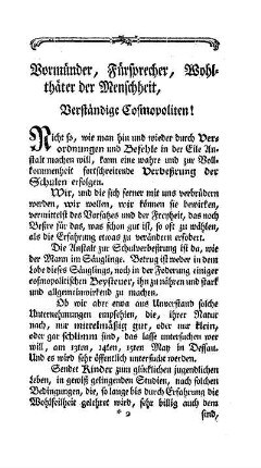 Vormünder, Fürsprecher, Wohlthäter der Menschheit, Verständige Cosmopoliten!