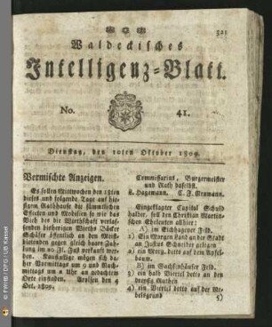 No. 41. Dienstag, den 10ten Oktober 1809