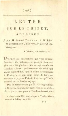 Lettre sur le Thibet, adressée