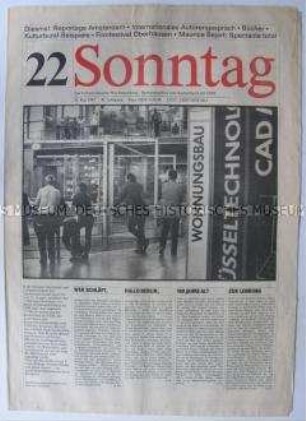 Kulturpolitische Wochenzeitung "Sonntag" u.a. über die Bauaustellung der DDR in Berlin