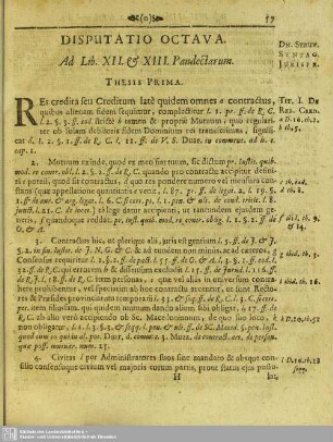 Disputatio Octava. Ad Lib. XII. & XIII. Pandectarum