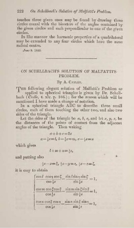 On Schnellbach's solution of Malfatti's problem.