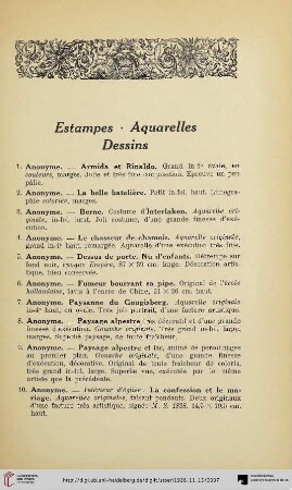 Estampes – Aquarelles – Dessins (Nr. 1-641)