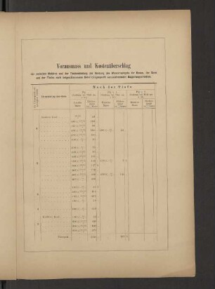 Vorausmass und Kostenüberschlag