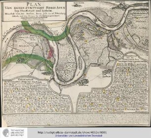 Plan Von Denen Strittigen Rhein Auen bey Stockstatt und Leeheim. Peter Fehr sculpsit 1738