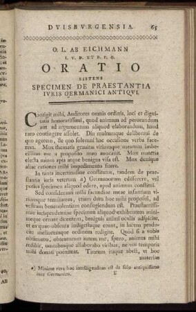 Oratio Sistens Specimen De Praestantia Juris Germanici Antiqui.