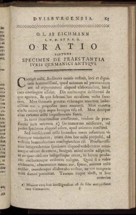 Oratio Sistens Specimen De Praestantia Juris Germanici Antiqui.