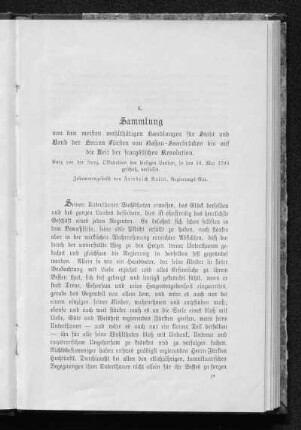 1. Sammlung der wohlthätigen Handlungen der Fürsten von Nassau-Saarbrücken.