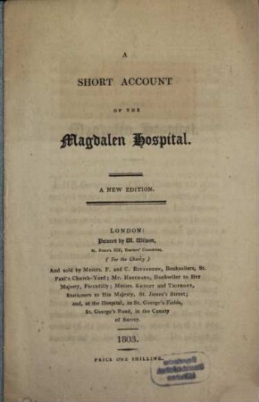 A short account of the Magdalen Hospital