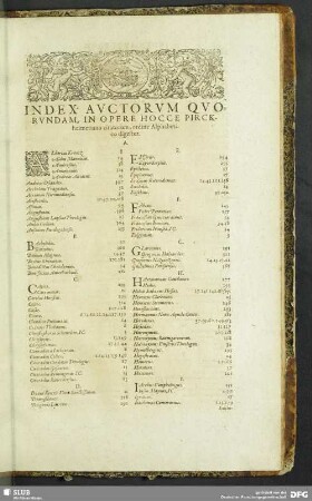 Index Auctorum Quorundam, In Opere Hocce Pirckheimeriano citatorum, ordine Alphabetico digestus