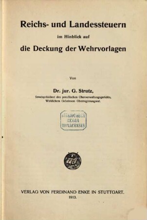 Reichs- und Landessteuern im Hinblick auf die Deckung der Wehrvorlagen