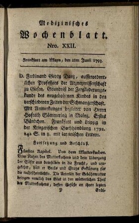 Nro. XXII. Frankfurt am Mayn, den 1ten Junii 1793. - Nro. XXVI. Frankfurt am Mayn, den 29ten Junii 1793.