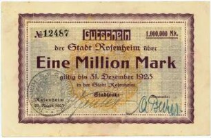 Geldschein / Notgeld, 1 Million Mark, 20.8.1923