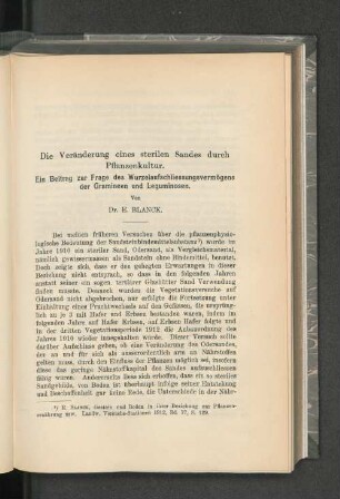 Die Veränderung eines sterilen Sandes durch Pflanzenkultur.