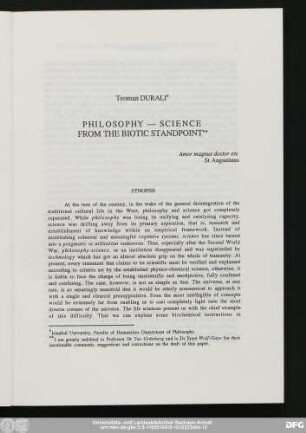 Teoman Durali Philosophy - Science From The Biotic Standpoint